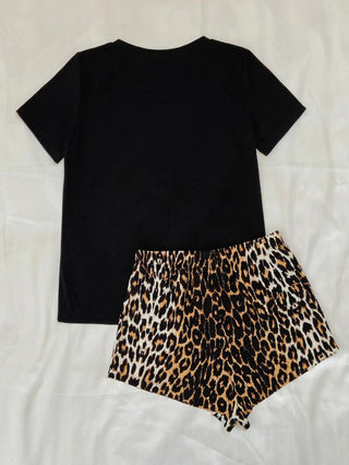 Leopard Lip Graphic Top and Shorts Lounge Set, Trendsi - A Blissfully Beautiful Boutique