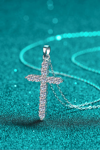 925 Sterling Silver Cross Moissanite Necklace, Trendsi - A Blissfully Beautiful Boutique