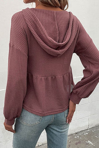 Waffle-Knit Buttoned Drop Shoulder Hoodie, Trendsi - A Blissfully Beautiful Boutique