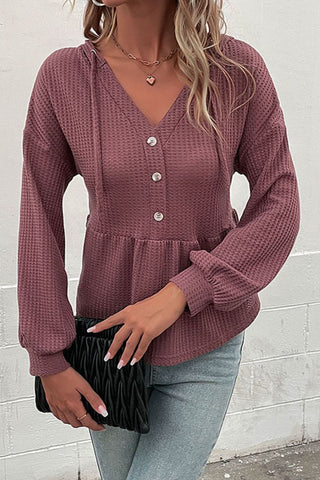 Waffle-Knit Buttoned Drop Shoulder Hoodie, Trendsi - A Blissfully Beautiful Boutique