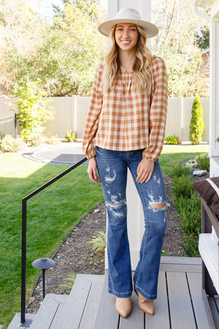 One Fine Afternoon Gingham Plaid Top In Caramel, Ave Shops - A Blissfully Beautiful Boutique