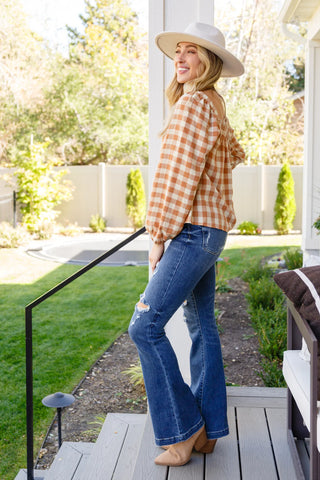 One Fine Afternoon Gingham Plaid Top In Caramel, Ave Shops - A Blissfully Beautiful Boutique