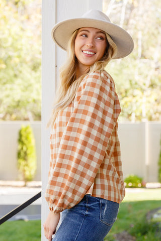 One Fine Afternoon Gingham Plaid Top In Caramel, Ave Shops - A Blissfully Beautiful Boutique