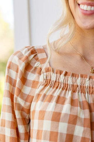 One Fine Afternoon Gingham Plaid Top In Caramel, Ave Shops - A Blissfully Beautiful Boutique