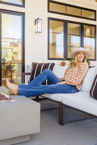 One Fine Afternoon Gingham Plaid Top In Caramel, Ave Shops - A Blissfully Beautiful Boutique