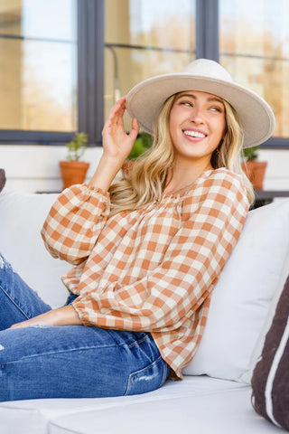 One Fine Afternoon Gingham Plaid Top In Caramel, Ave Shops - A Blissfully Beautiful Boutique