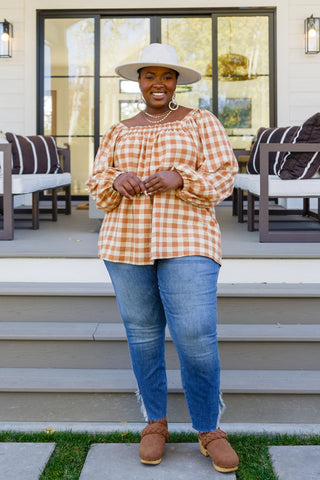 One Fine Afternoon Gingham Plaid Top In Caramel, Ave Shops - A Blissfully Beautiful Boutique