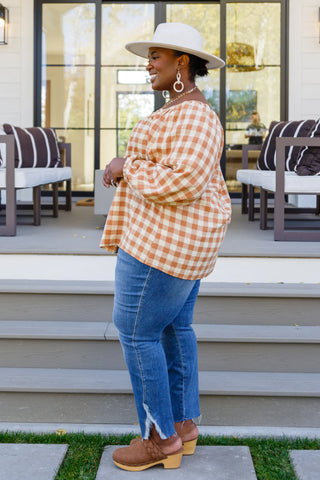One Fine Afternoon Gingham Plaid Top In Caramel, Ave Shops - A Blissfully Beautiful Boutique