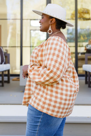 One Fine Afternoon Gingham Plaid Top In Caramel, Ave Shops - A Blissfully Beautiful Boutique