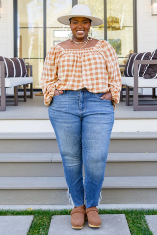 One Fine Afternoon Gingham Plaid Top In Caramel, Ave Shops - A Blissfully Beautiful Boutique