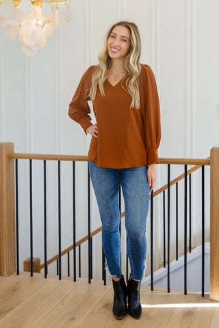 Enjoy This Moment V Neck Blouse In Toffee, Ave Shops - A Blissfully Beautiful Boutique