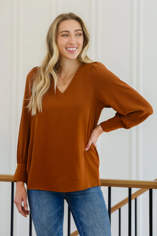 Enjoy This Moment V Neck Blouse In Toffee, Ave Shops - A Blissfully Beautiful Boutique