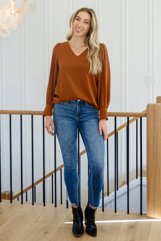 Enjoy This Moment V Neck Blouse In Toffee, Ave Shops - A Blissfully Beautiful Boutique