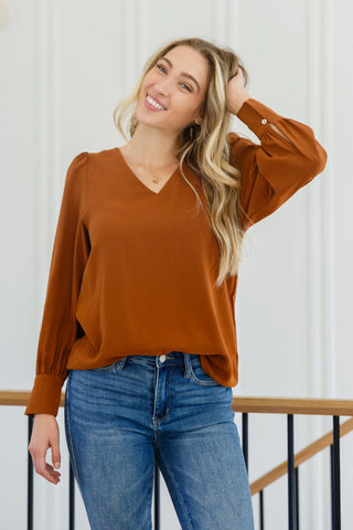 Enjoy This Moment V Neck Blouse In Toffee, Ave Shops - A Blissfully Beautiful Boutique
