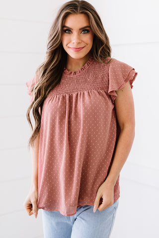 Polka Dot Smocked Flutter Sleeve Blouse, Trendsi - A Blissfully Beautiful Boutique