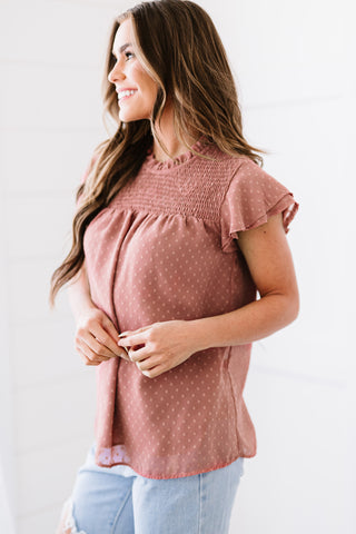 Polka Dot Smocked Flutter Sleeve Blouse, Trendsi - A Blissfully Beautiful Boutique