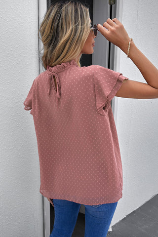 Polka Dot Smocked Flutter Sleeve Blouse, Trendsi - A Blissfully Beautiful Boutique