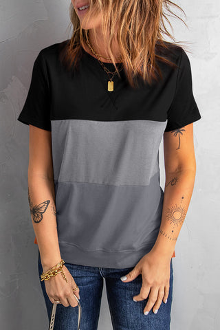 Color Block Side Slit Round Neck T-Shirt, Trendsi - A Blissfully Beautiful Boutique