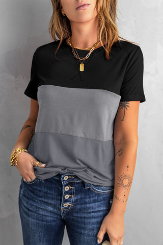 Color Block Side Slit Round Neck T-Shirt, Trendsi - A Blissfully Beautiful Boutique