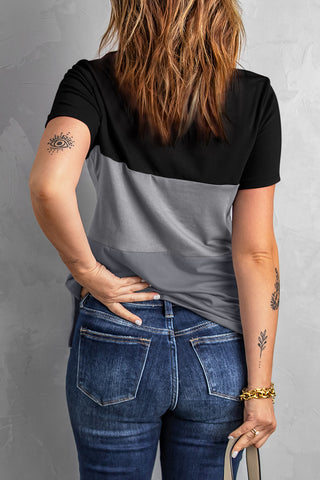 Color Block Side Slit Round Neck T-Shirt, Trendsi - A Blissfully Beautiful Boutique