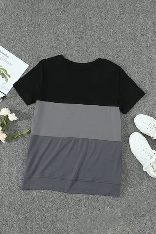 Color Block Side Slit Round Neck T-Shirt, Trendsi - A Blissfully Beautiful Boutique
