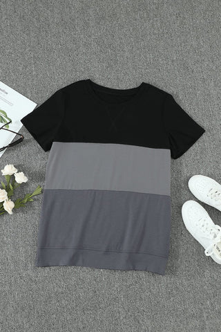 Color Block Side Slit Round Neck T-Shirt, Trendsi - A Blissfully Beautiful Boutique