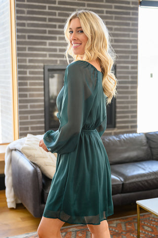 Front And Center Balloon Sleeve Dress in Green, Ave Shops - A Blissfully Beautiful Boutique