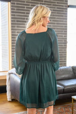 Front And Center Balloon Sleeve Dress in Green, Ave Shops - A Blissfully Beautiful Boutique