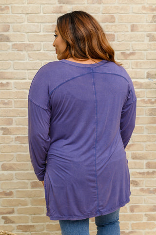 Long Sleeve Knit Top With Pocket In Denim Blue, Ave Shops - A Blissfully Beautiful Boutique