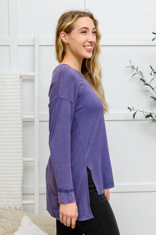 Long Sleeve Knit Top With Pocket In Denim Blue, Ave Shops - A Blissfully Beautiful Boutique