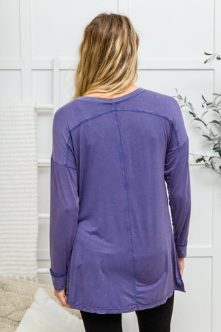 Long Sleeve Knit Top With Pocket In Denim Blue, Ave Shops - A Blissfully Beautiful Boutique