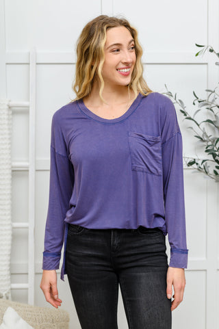 Long Sleeve Knit Top With Pocket In Denim Blue, Ave Shops - A Blissfully Beautiful Boutique