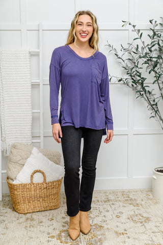 Long Sleeve Knit Top With Pocket In Denim Blue, Ave Shops - A Blissfully Beautiful Boutique