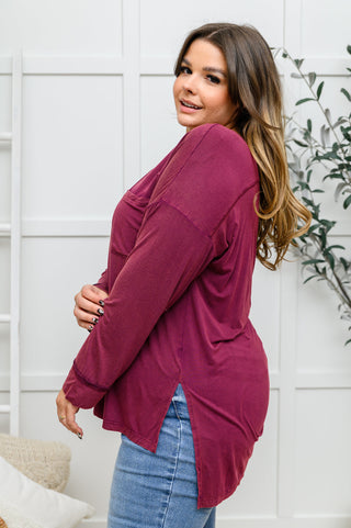 Long Sleeve Knit Top With Pocket In Burgundy, Ave Shops - A Blissfully Beautiful Boutique