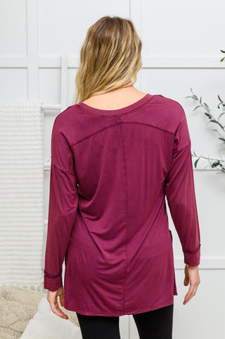 Long Sleeve Knit Top With Pocket In Burgundy, Ave Shops - A Blissfully Beautiful Boutique