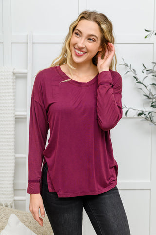 Long Sleeve Knit Top With Pocket In Burgundy, Ave Shops - A Blissfully Beautiful Boutique