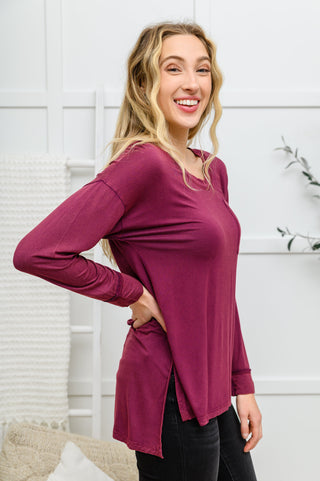 Long Sleeve Knit Top With Pocket In Burgundy, Ave Shops - A Blissfully Beautiful Boutique