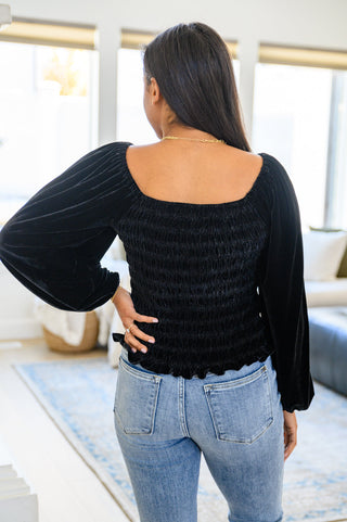 Believe In Miracles Smocked Velvet Top In Black, Ave Shops - A Blissfully Beautiful Boutique