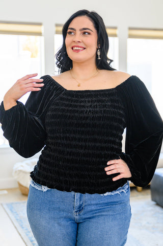 Believe In Miracles Smocked Velvet Top In Black, Ave Shops - A Blissfully Beautiful Boutique