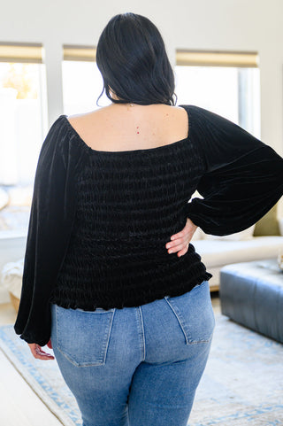 Believe In Miracles Smocked Velvet Top In Black, Ave Shops - A Blissfully Beautiful Boutique