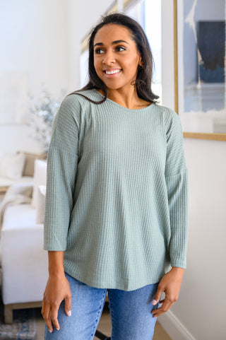 Austin Waffle Knit Basic Top In Sage, Ave Shops - A Blissfully Beautiful Boutique