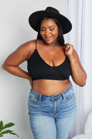 Zenana Full Size Textured Spaghetti Strap Bralette in Black, Trendsi - A Blissfully Beautiful Boutique