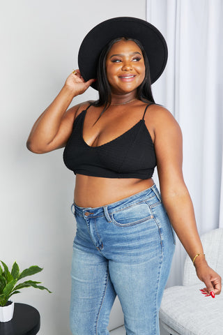 Zenana Full Size Textured Spaghetti Strap Bralette in Black, Trendsi - A Blissfully Beautiful Boutique
