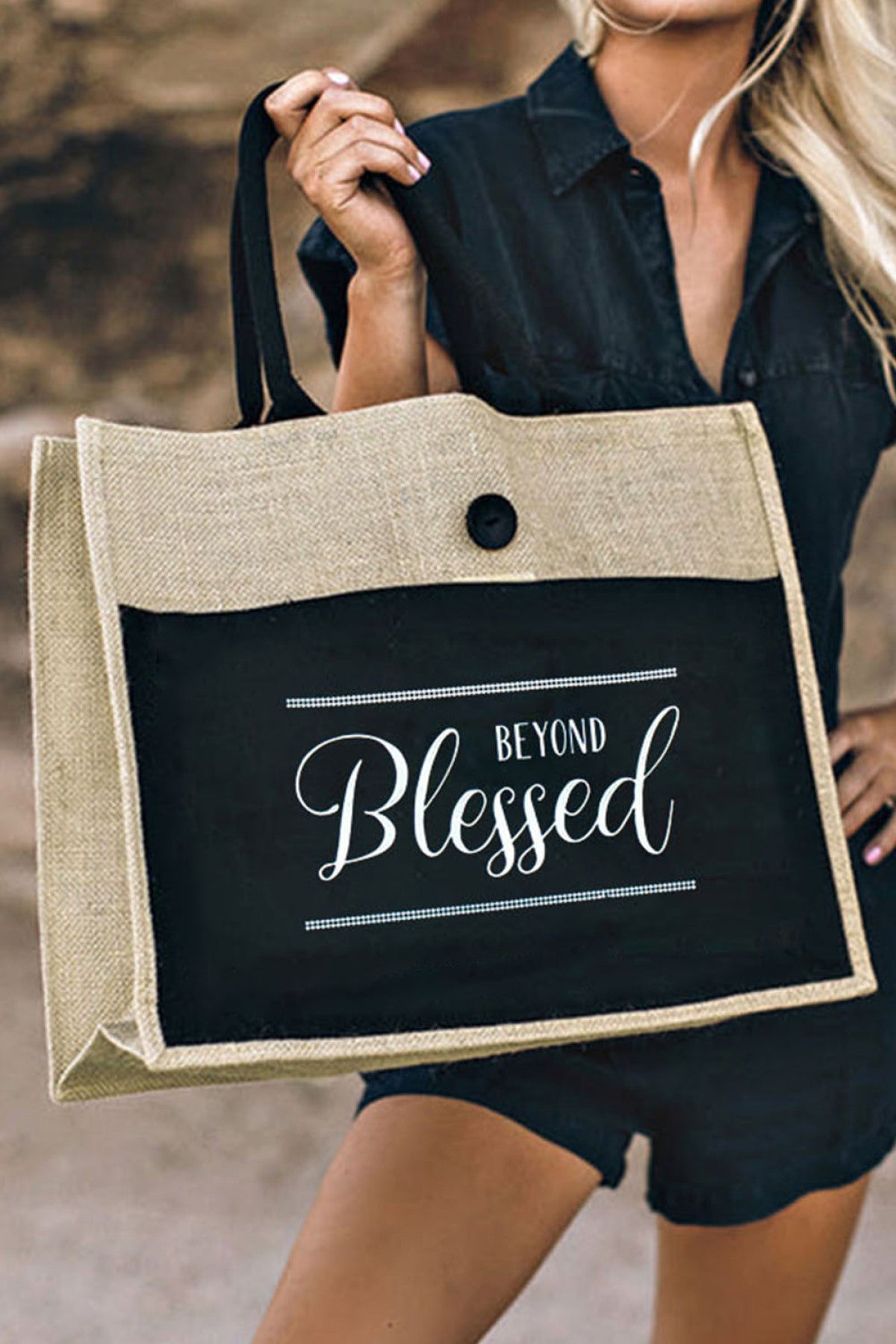 BEYOND Blessed Printed Vintage Burlap Bag