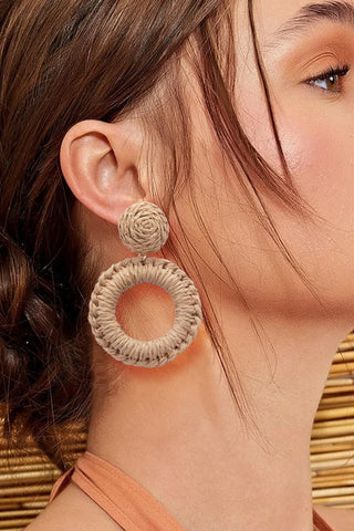 Round Shape Raffia Grass Dangle Earrings