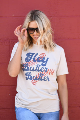 Hey Batter Batter Tee, P&PD Wholesale - A Blissfully Beautiful Boutique