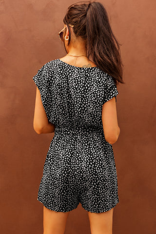 Printed Short Sleeve Romper with Belt, Trendsi - A Blissfully Beautiful Boutique