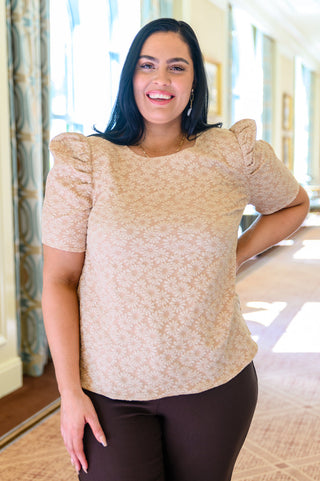 Kelsi Jacquard Puff Sleeve Top In Tan, Ave Shops - A Blissfully Beautiful Boutique