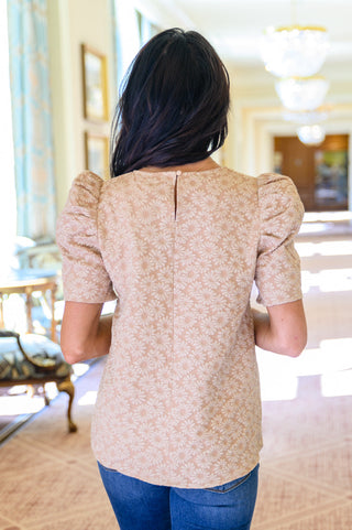 Kelsi Jacquard Puff Sleeve Top In Tan, Ave Shops - A Blissfully Beautiful Boutique