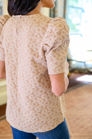 Kelsi Jacquard Puff Sleeve Top In Tan, Ave Shops - A Blissfully Beautiful Boutique